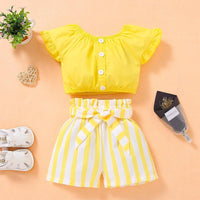 Toddler Girl Ruffle Armhole Top & Striped Shorts - PrettyKid