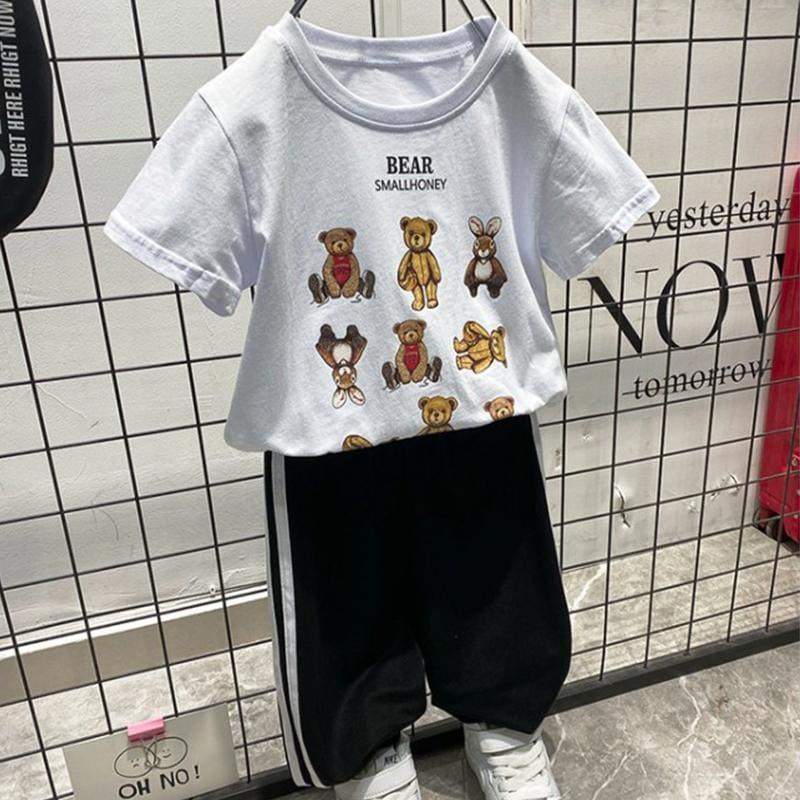 Boy Cartoon Bear Pattern T-shirt & Pants - PrettyKid