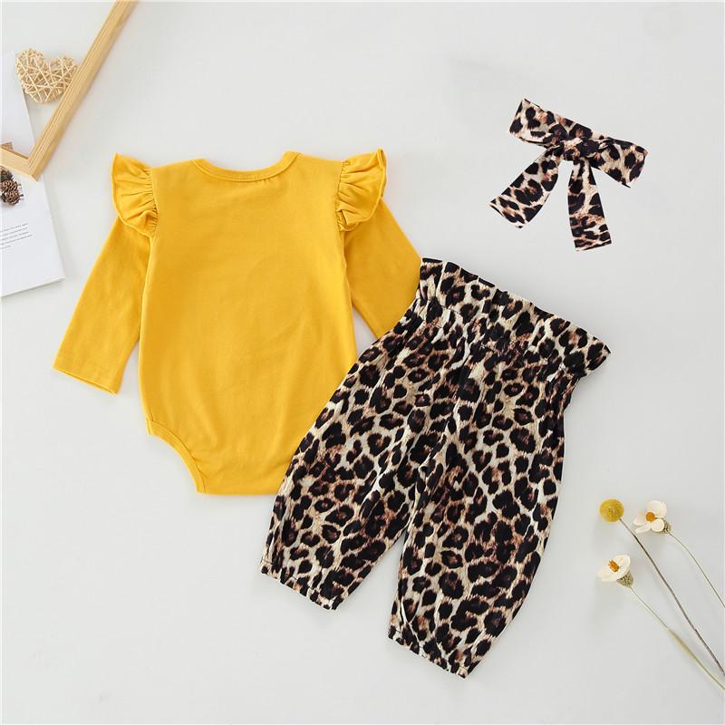 3-piece Heart-shaped Leopard Bodysuit & Pants & Headband for Baby Girl Wholesale children's clothing - PrettyKid