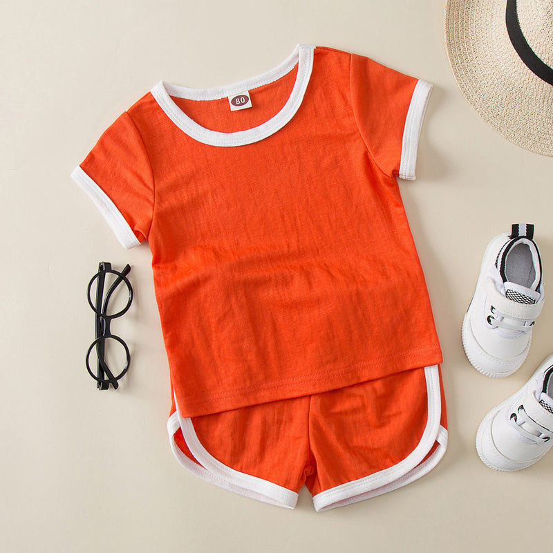 3-24M Baby Boy Sets Simple Short Sleeve Shorts Colorblock No Pattern Wholesale Baby Clothes - PrettyKid