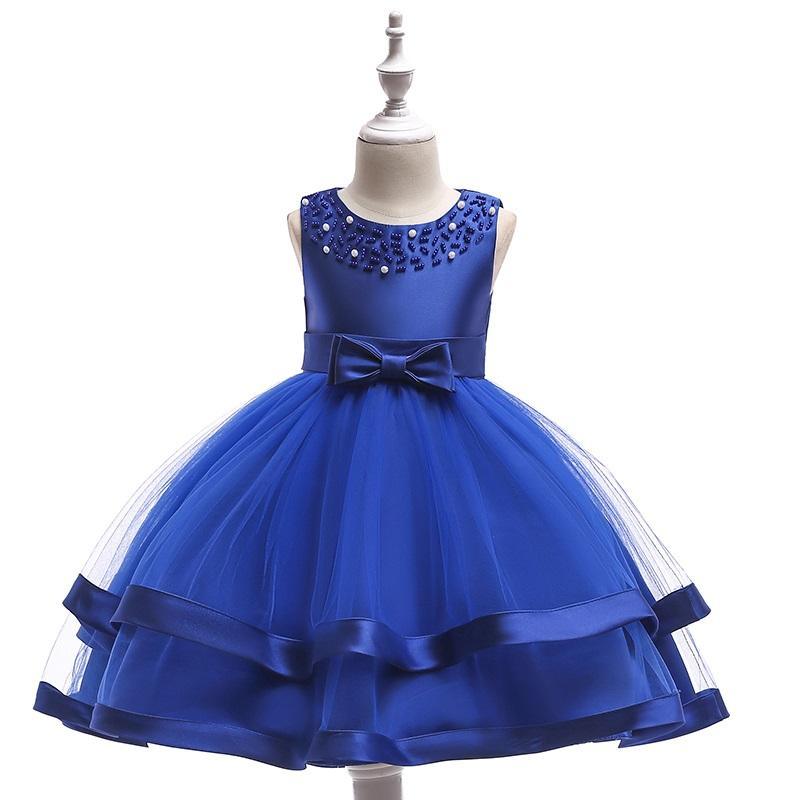 Girl Solid Color Bow Decor Sleeveless Mesh Formal Dress - PrettyKid