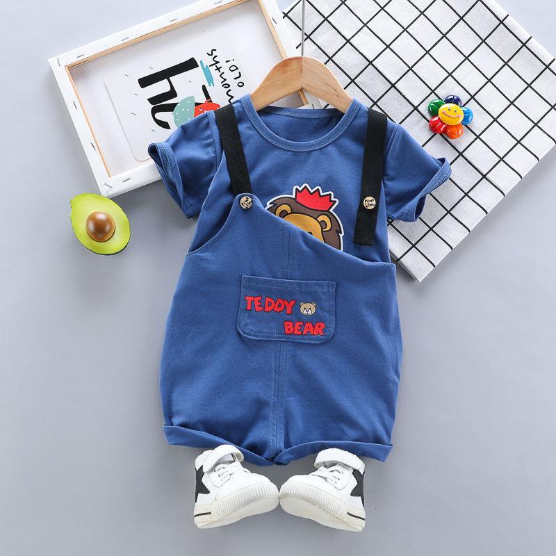 Toddler Boy Cartoon Lion Pattern T-Shirt & Overalls Children's Clothing - PrettyKid