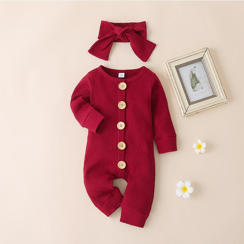 Solid Long-sleeve Jumpsuit with Headband Children's Clothing - PrettyKid