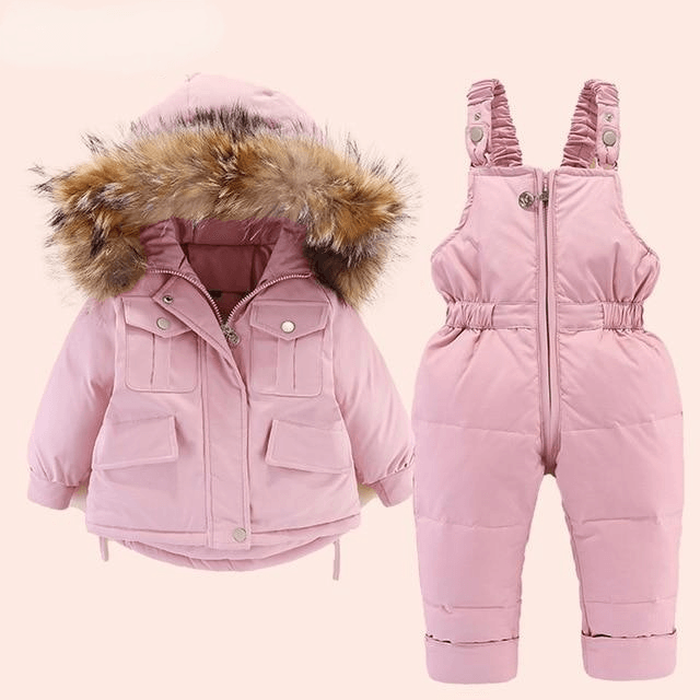 Set Baby Girl winter down jacket and jumpsuit fur collar jacket for girls Infant snowsuit 0-4Year Manufactuer - PrettyKid