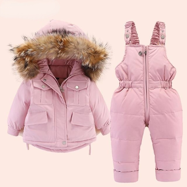 Set Baby Girl winter down jacket and jumpsuit fur collar jacket for girls Infant snowsuit 0-4Year Manufactuer - PrettyKid