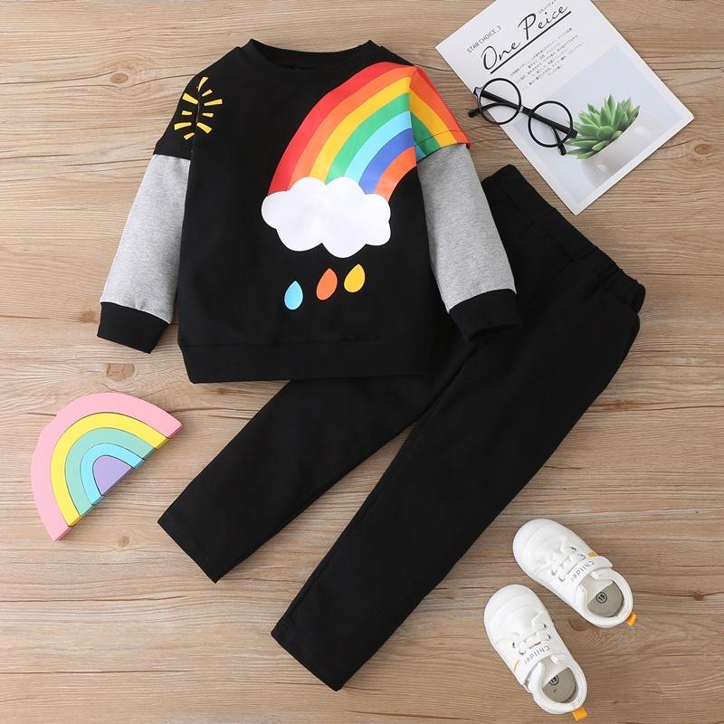 2-piece Rainbow Pattern Sweatshirts & Pants for Toddler Girl - PrettyKid