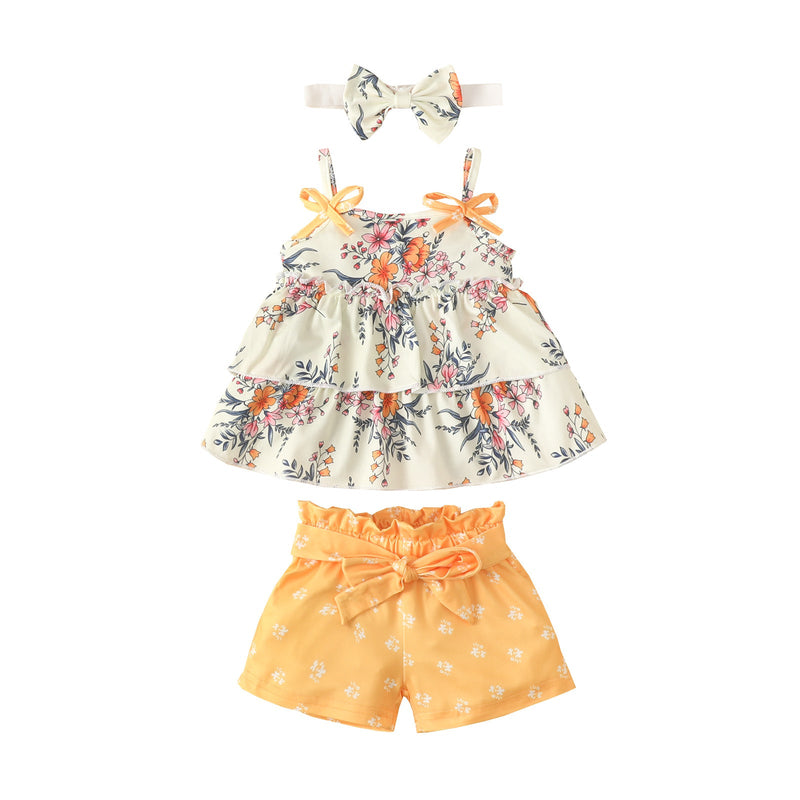 3-24months Baby Sets Summer Infant Floral Sleeveless Sling Top & Shorts Suit Baby - PrettyKid