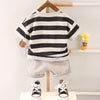 2-piece Solid Strip Short-sleeve Top and Shorts for Children - PrettyKid