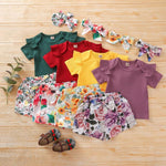 Toddler Girl 3pcs Floral Pattern Summer Suit Cami Top & Shorts & Hesdhand Wholesale Children's Clothing - PrettyKid