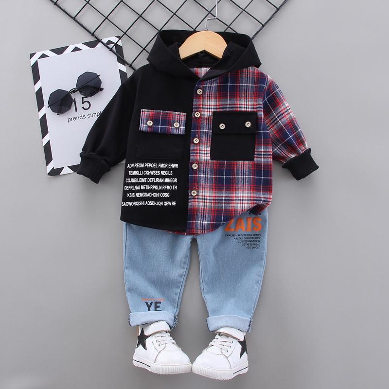 2-piece Plaid Hoodie & Jeans for Toddler Boy（No Shoesï¼?Wholesale Children's Clothing - PrettyKid