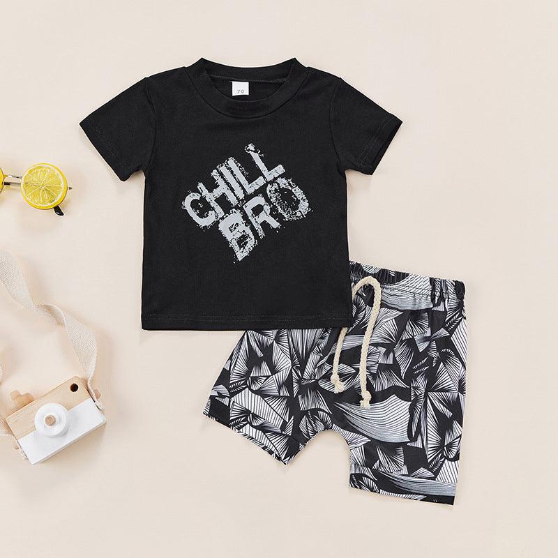 Baby Boys Sets CHILI BRO Letter Print T-Shirts & Graffiti Shorts - PrettyKid