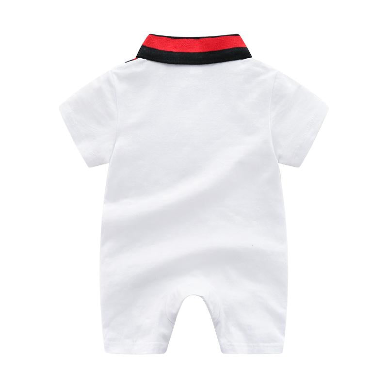 Preppy Stripes Lapel Short-sleeve Jumpsuit Children's clothing wholesale - PrettyKid