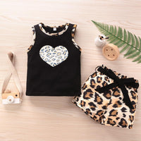 Heart Leopard Print Tank and Shorts Set Wholesale children's clothing - PrettyKid