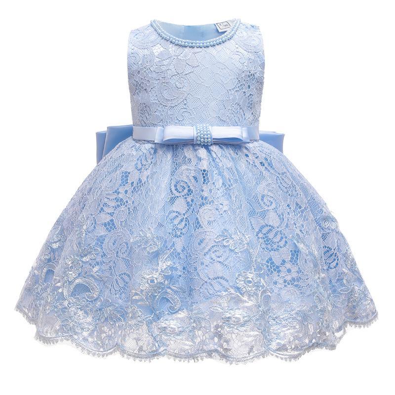 Toddler Girl Bow Decor Lace Braided Print Sleeveless Formal Dress - PrettyKid