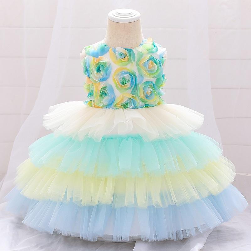 Toddler Girl 3D Flower Decor Sleeveless Mesh Layered Hem Formal Dress - PrettyKid