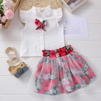 Toddler Girl Ruffle Top & Mesh Floral Skirt - PrettyKid