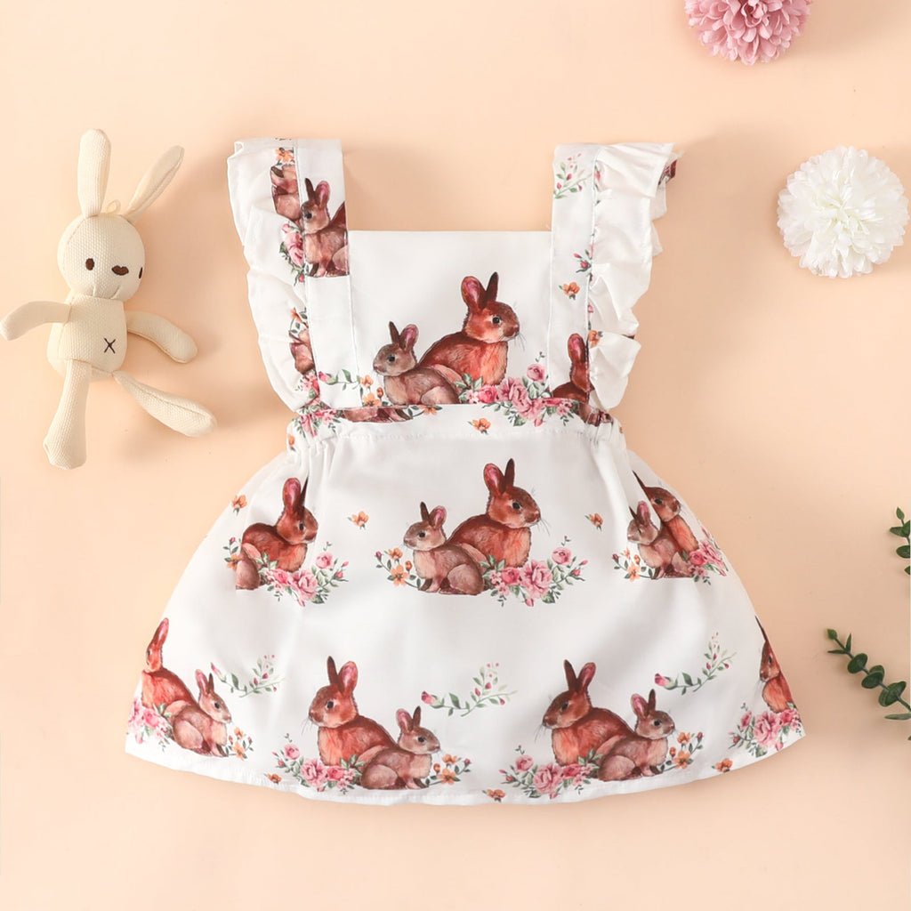 Baby Girl Easter Cartoon Rabbit Print Cami Dress Wholesale Baby Dresses - PrettyKid