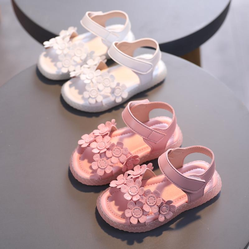 kids designer clothes wholesale Toddler Girl Solid Color 3D Flower Decor Sandals Wholesale - PrettyKid