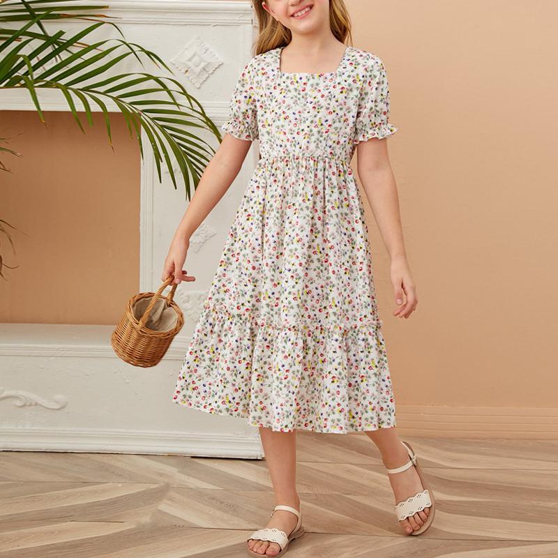 Girl Floral Print Tiered Dress - PrettyKid