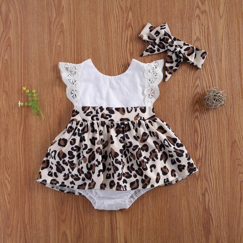 Baby Girl 2pcs Leopard Print Bodysuit & Headband - PrettyKid