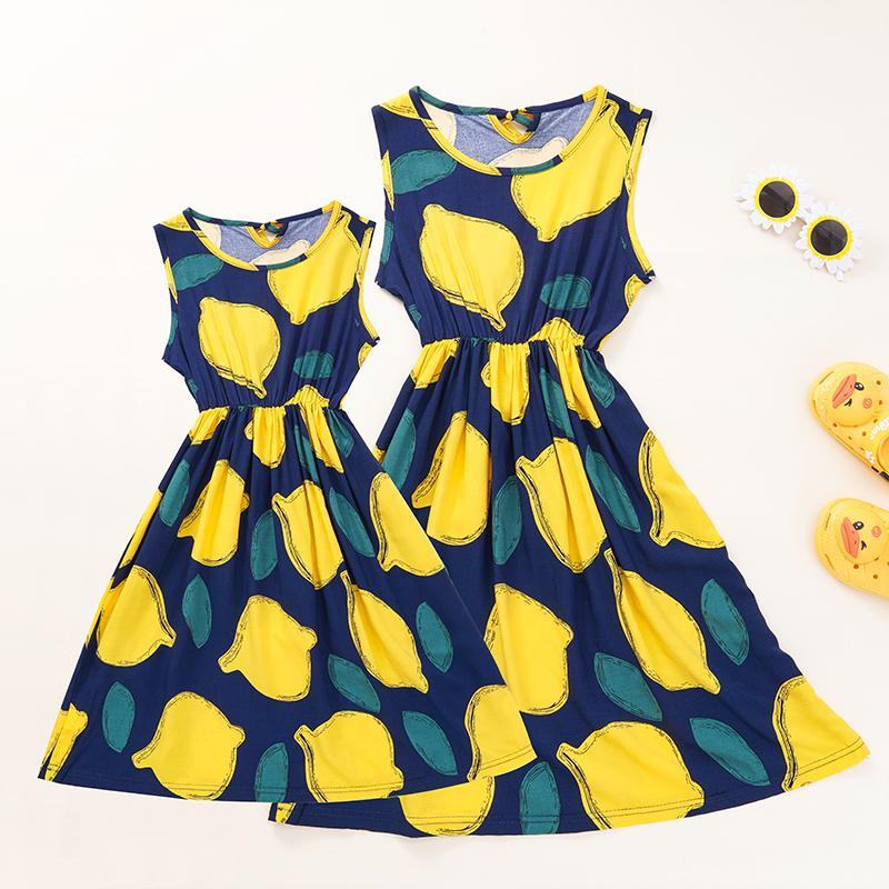 Lemon Print Dress for Mother and Daughter Children's Clothing - PrettyKid