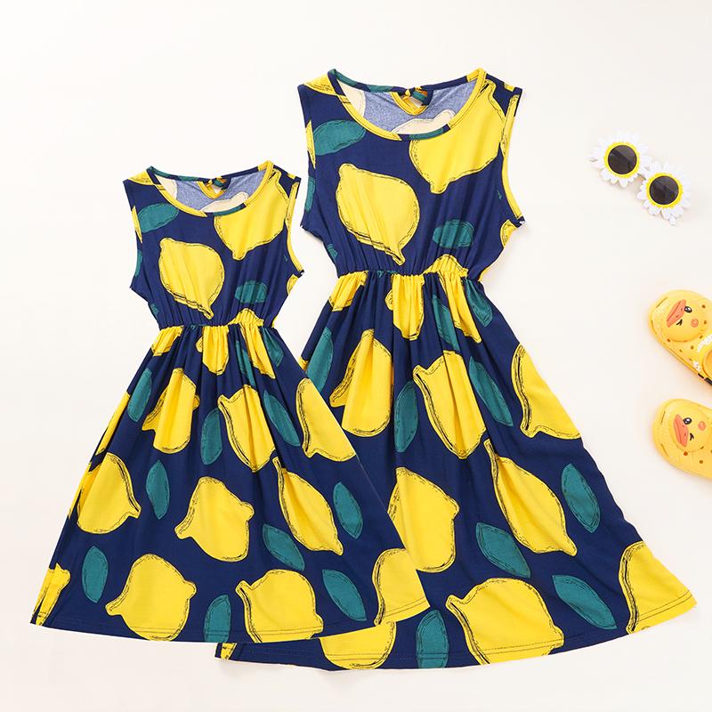 Lemon Print Dress for Mother and Daughter Children's Clothing - PrettyKid