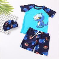 Toddler Boy Dinosaur T-shirt & Dinosaur Pattern Swimming Shorts & Swimming Cap Children's Clothing - PrettyKid