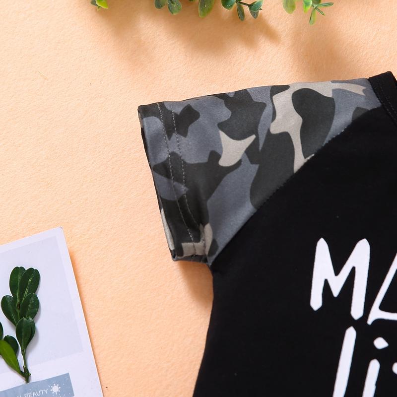 Grow Boy Love Letter Camouflage Sleeves Top & Shorts - PrettyKid