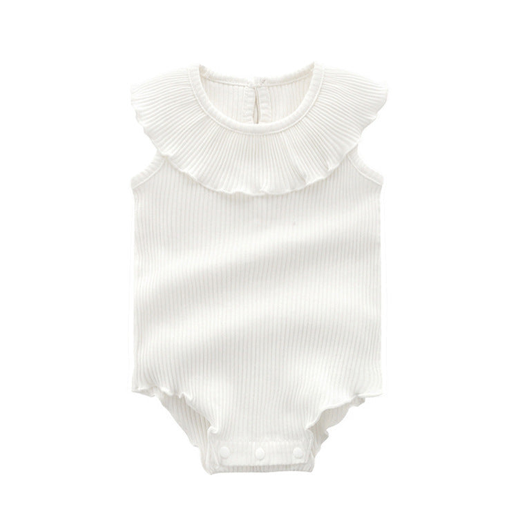 0-12M Baby Girls Ribbed Solid Color Ruffle Trim Bodysuit Wholesale Baby Clothes In Bulk - PrettyKid