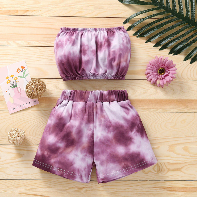 0-18M Baby Girls Clothes Sets Tie-Dye Tube Top & Shorts Wholesale Baby Clothing - PrettyKid
