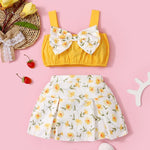 wholesale smocked children's clothing Toddler Girl Bow Decor Floral Print Cami Top & Skirt - PrettyKid