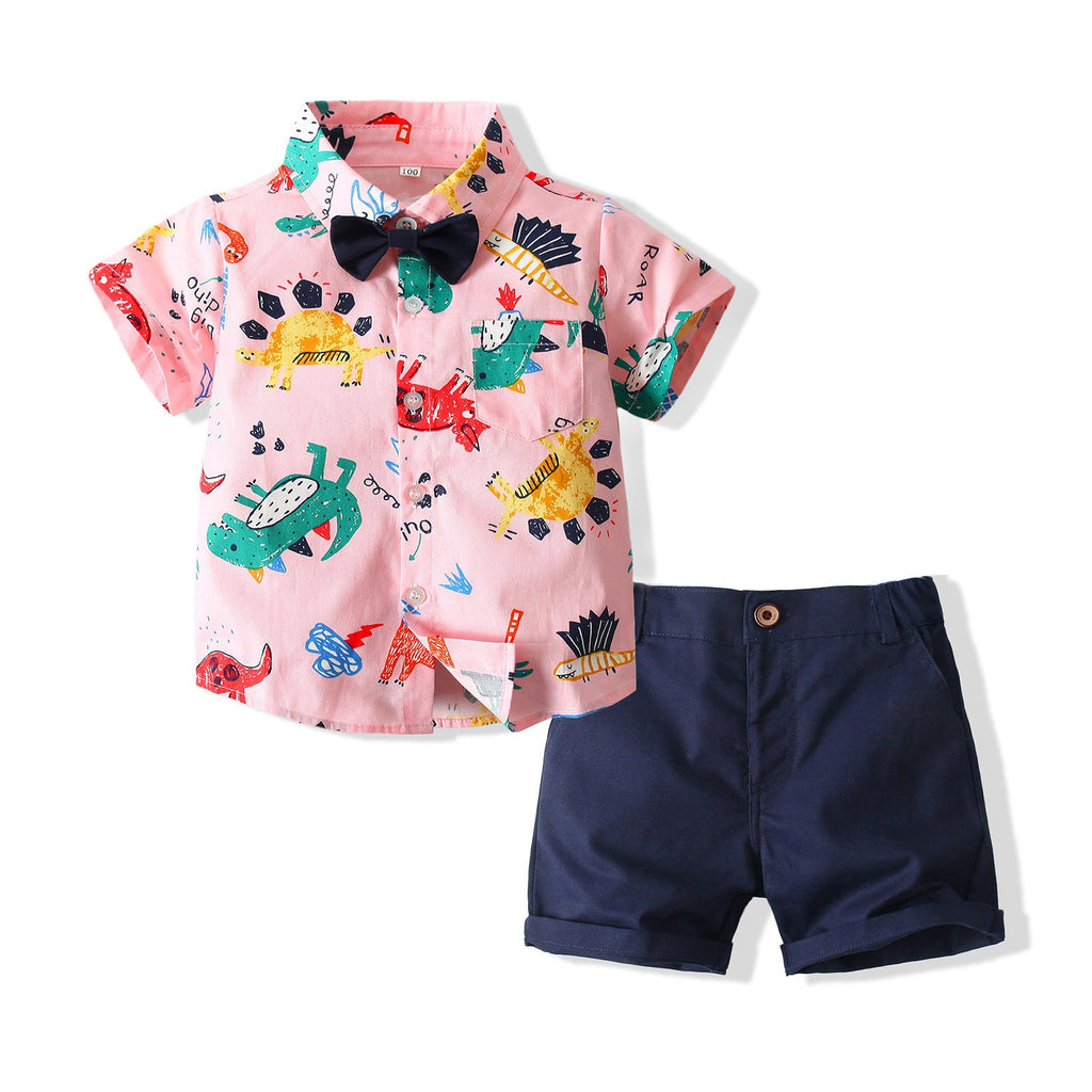 18M-6Y Wholesale Toddler Boy Clothes Sets Cartoon Dinosaur Print Shirts And Shorts - PrettyKid