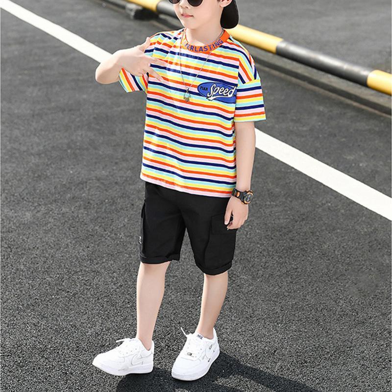 Kid Boy Stripes Color Top & Shorts - PrettyKid