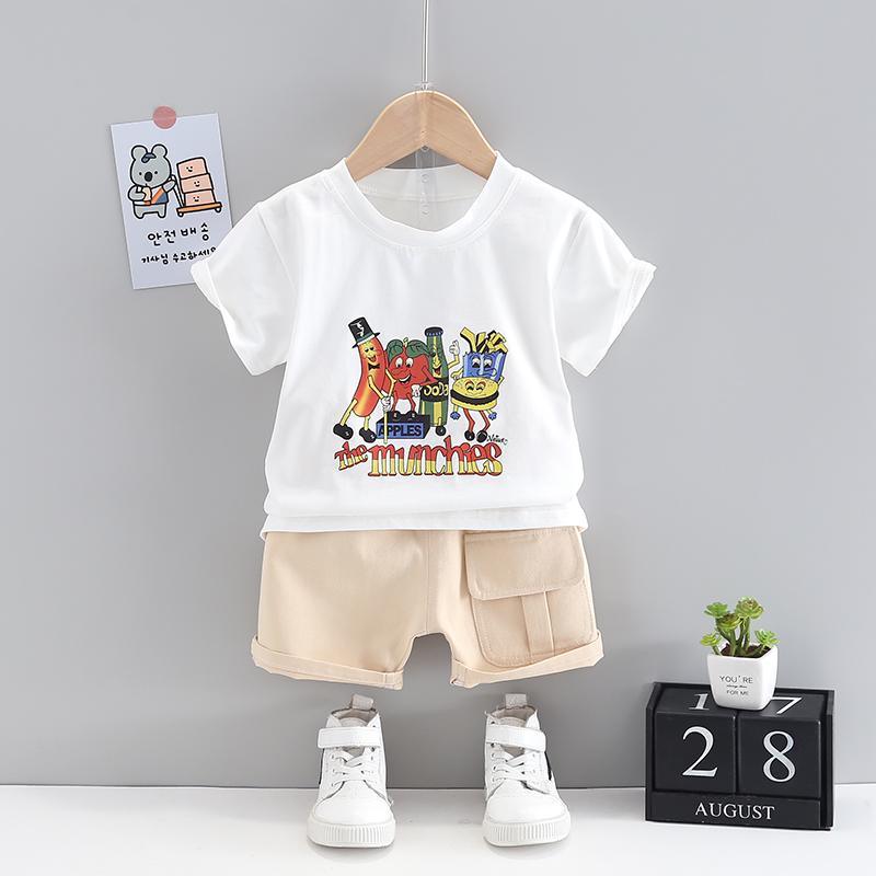 Grow Boy Cool Fruit Cartoon Patten Top & Contrast Colored Shorts - PrettyKid