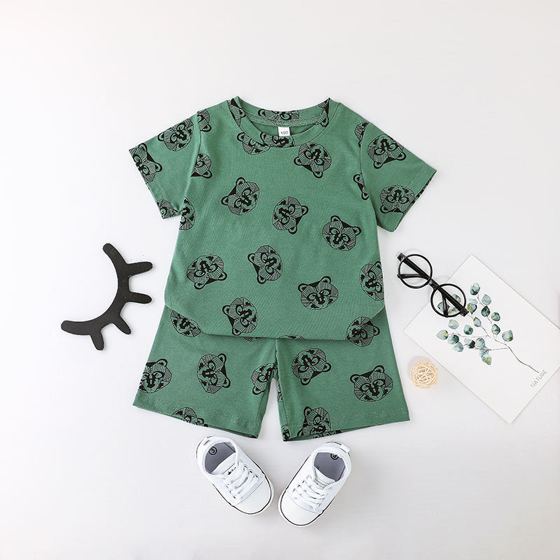 9M-4Y Baby Boy Clothing Sets Cartoon Print Short Sleeves Wholesale Baby Clothes - PrettyKid