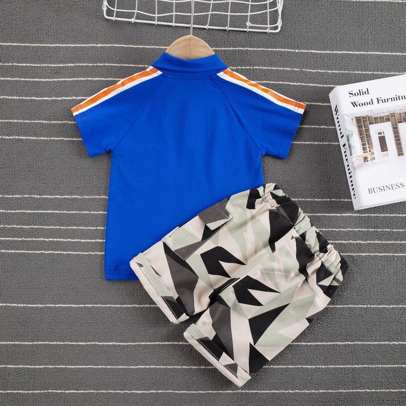 rahigo baby clothes wholesale Toddler Boy Color-block Polo Shirt & Camouflage Print Shorts - PrettyKid