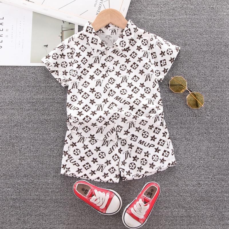 Toddler Boy Letter Print Shirt Suit - PrettyKid