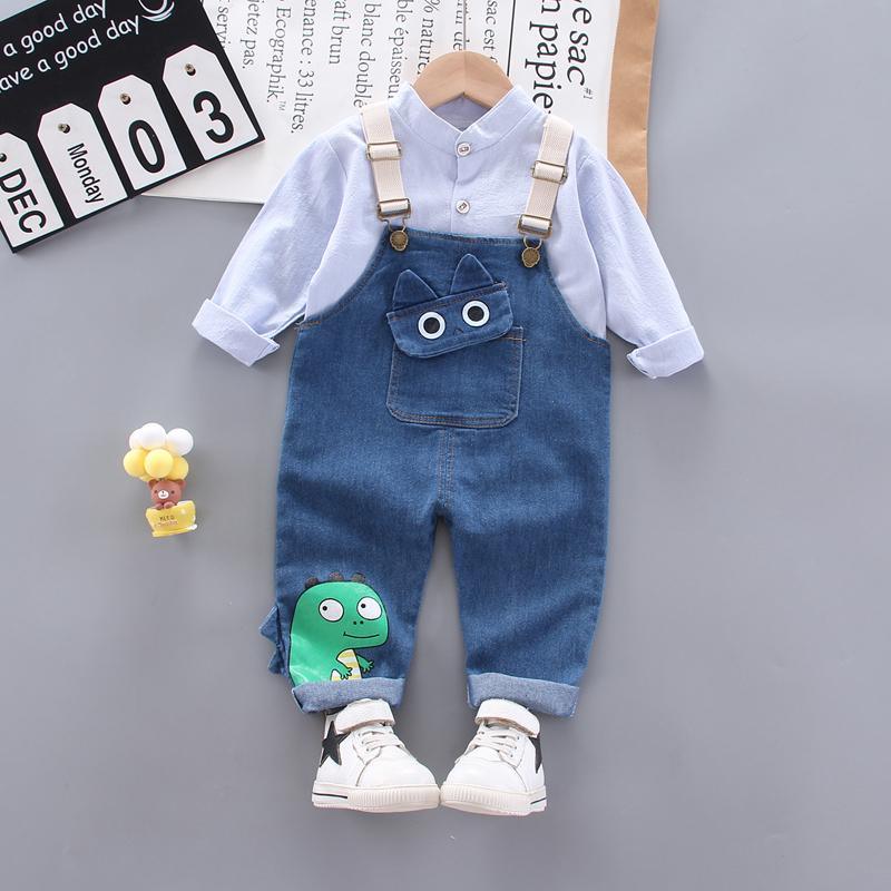 2-piece Cartoon Design Denim Dungarees & Shirt for Toddler Boy Children's Clothing - PrettyKid