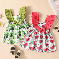 9M-4Y Little Girls Avocado Watermelon Print Ruffle Trim Dresses Wholesale Girls Fashion Clothes - PrettyKid