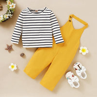 2-piece Striped Tops & Solid Dungarees for Toddler Girl - PrettyKid