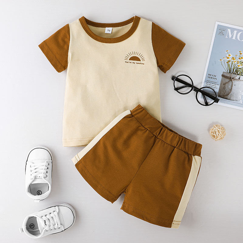 6-24M Baby And Toddler Boys Outfit Set Sun Print Contrast T-Shirts & Shorts Wholesale Baby Clothing - PrettyKid