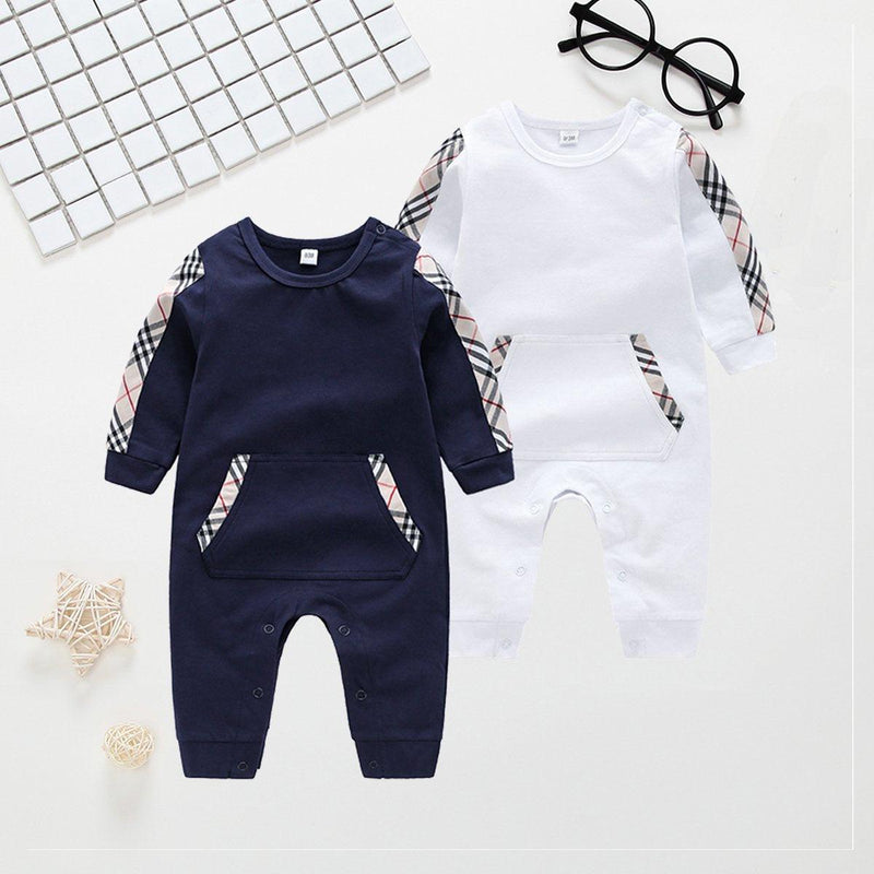 High Quality Cotton Casual Solid Plaid Long-sleeve Jumpsuit for Baby Children's clothing wholesale - PrettyKid