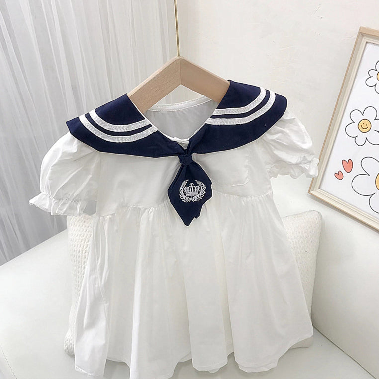 18M-6Y Cute Dresses For Girls Navy Collar Short Sleeve Preppy Style Toddler Girl Wholesale Clothing