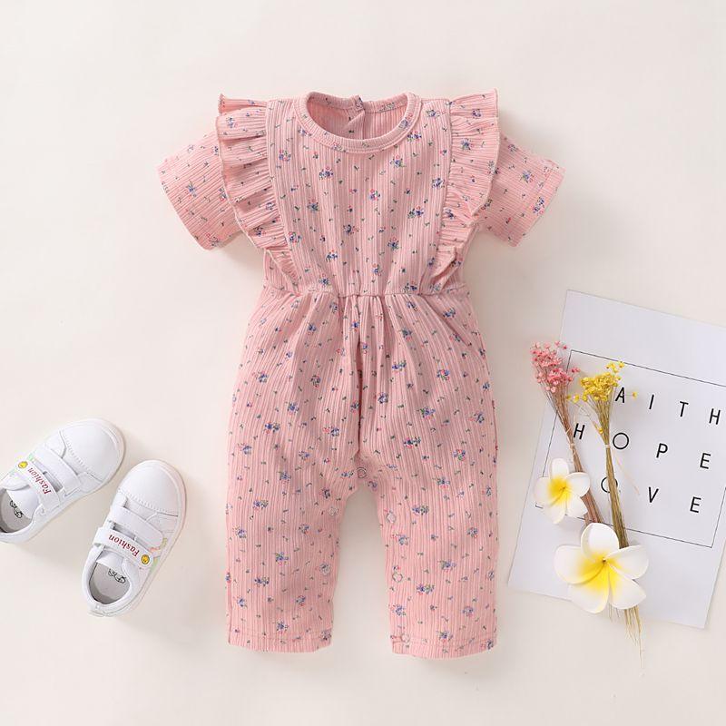 Ruffle Knit Floral Painted Jumpsuit for Baby Girl Wholesale children's clothing - PrettyKid