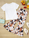 18M-6Y 2 Piece Set Letter Cow Print T-Shirts & Bell Bottom Pants Toddler Girl Boutique Clothing Wholesale