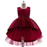 Girl Solid Color Bow Decor Sleeveless Mesh Hem Formal Dress - PrettyKid