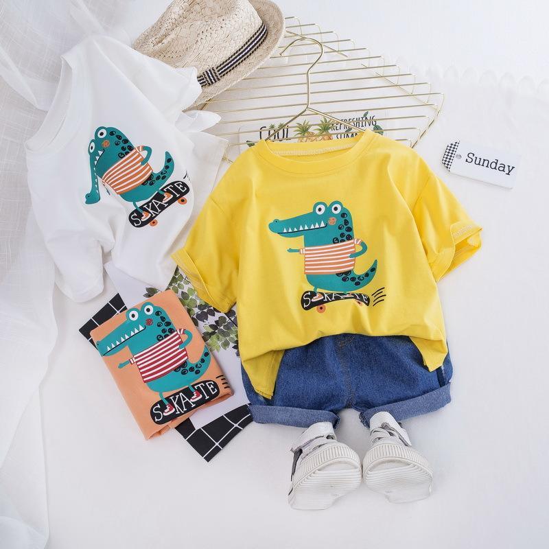 2PCS Casual Cartoon Dinosaur Print Top and Pants - PrettyKid