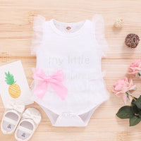 Pretty Letter Lace Ruffled-sleeve Bodysuit with Cute Bowknot - PrettyKid