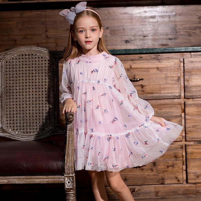 trendy children's clothes wholesale Kid Girl Plant Print Mesh Dress - PrettyKid