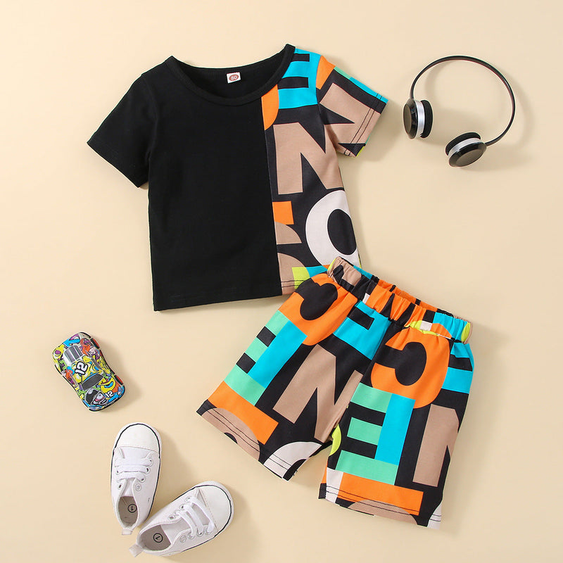 3-24M Baby Boys Outfits Sets Letter Hit Color T-Shirts & Shorts Wholesale Baby Clothes Suppliers - PrettyKid